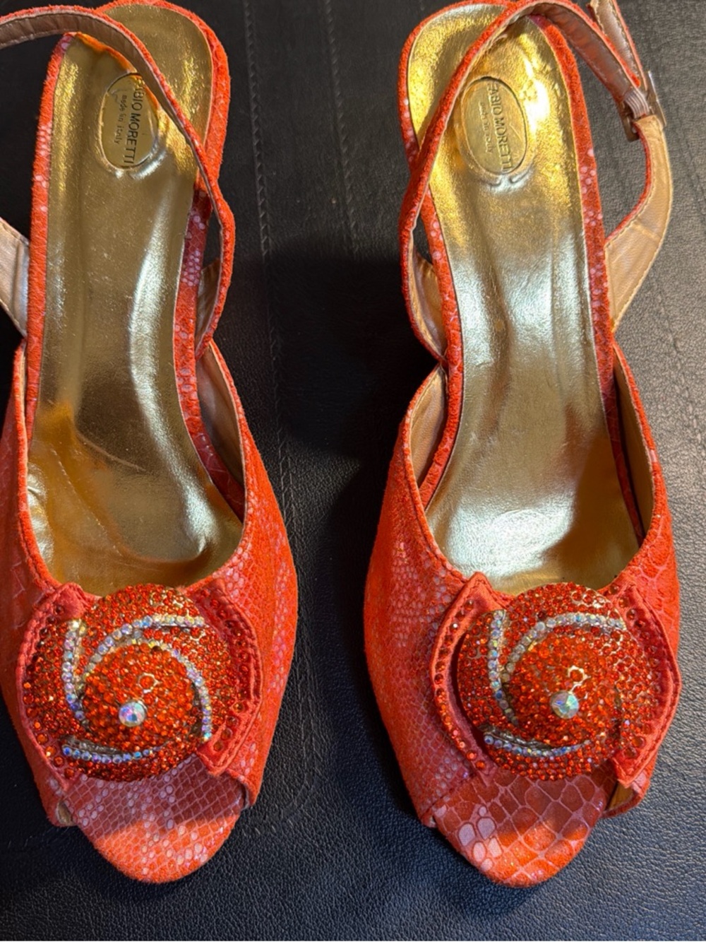 Elegant Orange  Slingback Heels with Crystal Rosette